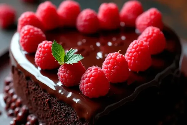 Tarta de chocolate y ajo negro con corazón de frambuesa
